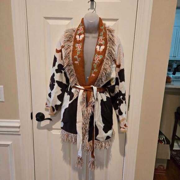 Stellah Free People Elliot Fringe Belted Cardigan Size Small - Picture 3 of 14